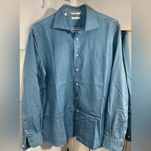 SUITSUPPLY Blue Chambray Denim Shirt XL Slim Fit